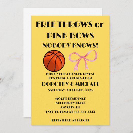 Gratis worpen of Pink Bows gender reveal party Kaart (Voorkant / Achterkant)