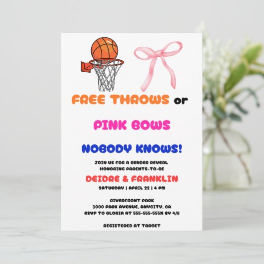 Gratis worpen of Pink Bows gender reveal party Kaart (Staand voorkant)