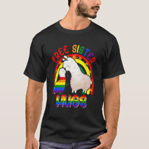 Gratis zuster knuffels twee lama's trots LGBT Rain T-shirt