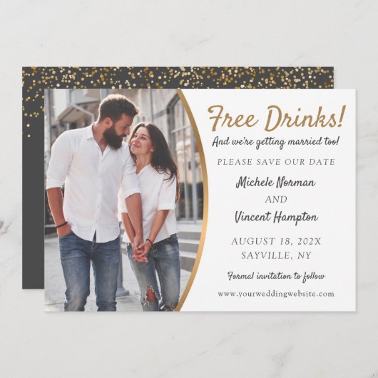 Gratis zwarte goudfoto's Casual sparen de datum Save The Date (Voorkant / Achterkant)