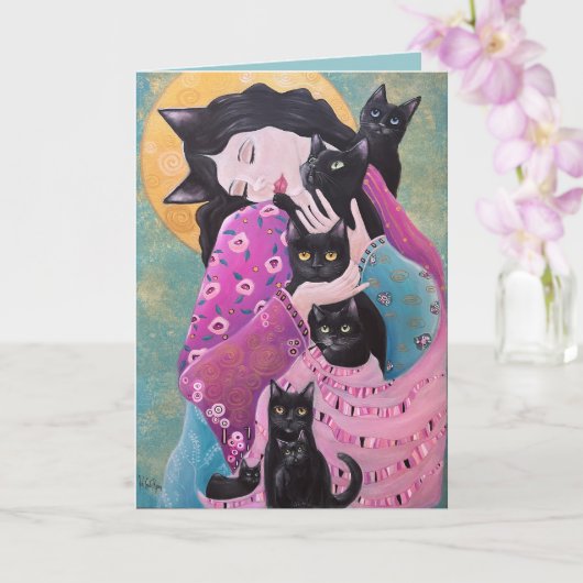 Gratische Kunst van Zwarte Katten Kaart (Orchidee)