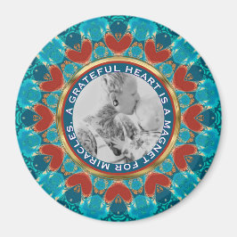 Gratitude Aqua Teal Mandala Custom Words & Photo Magneet