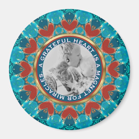 Gratitude Aqua Teal Mandala Custom Words & Photo Magneet (Voorkant)