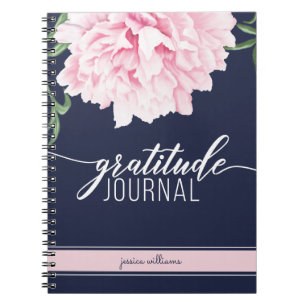 Gratitude Floral Peony Navy Journal Notitieboek