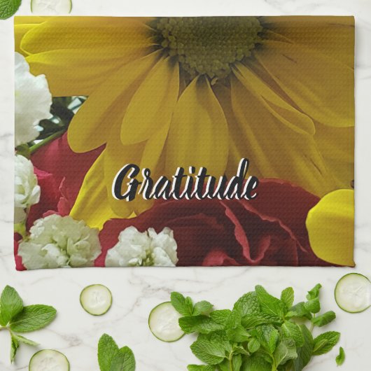 Gratitude Floral Yellow Daisy Photo Theedoek (Gevouwen)