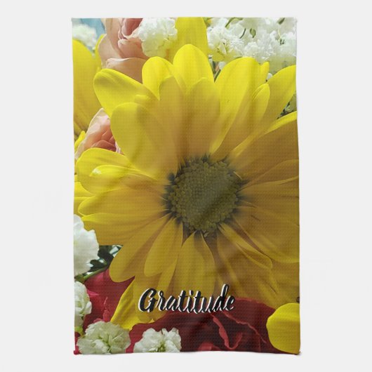 Gratitude Floral Yellow Daisy Photo Theedoek (Verticaal)