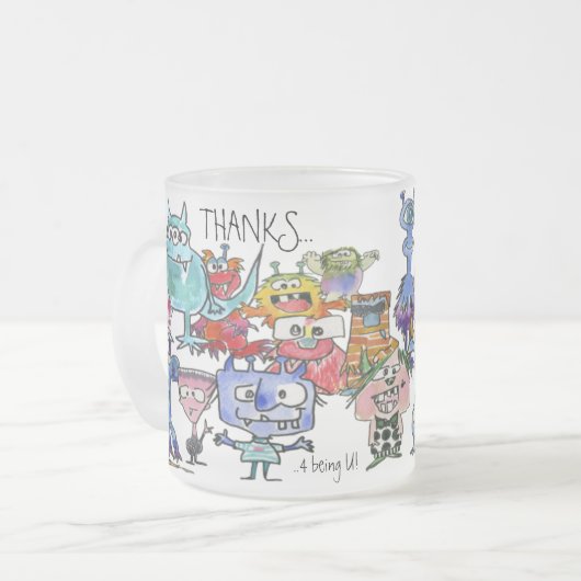 Gratitude Funny Cartoon Creatures Matglas Koffiemok (Voorkant links)