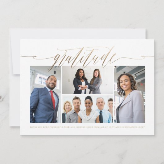 Gratitude Gold Script Multi-Photo Styly Business Feestdagenkaart (Voorkant)