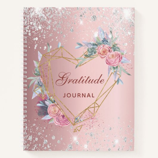 Gratitude journal blush roze floral Silver gliter Notitieboek (Voorkant)