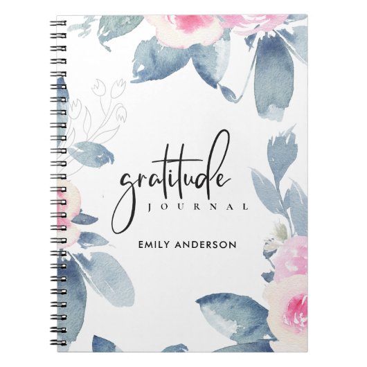 GRATITUDE JOURNAL DOUX ROSE BLEU BLEU FLORAL (Devant)