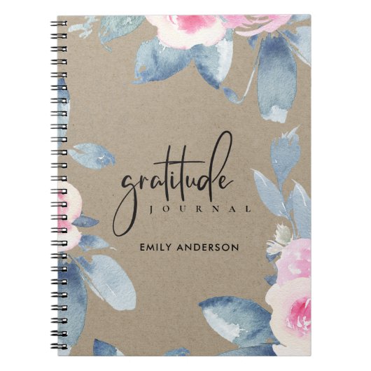 GRATITUDE JOURNAL FORCE ROSE BLUSH BLUE FLORAL (Devant)