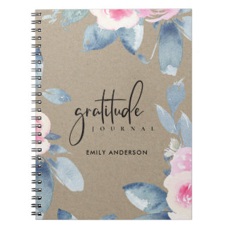 GRATITUDE JOURNAL KRAFT PINK BLUSH BLUE FLORAL NOTITIEBOEK