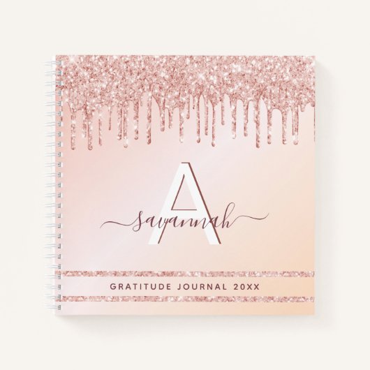 Gratitude journal monogram roos goudroze glitter notitieboek (Voorkant)