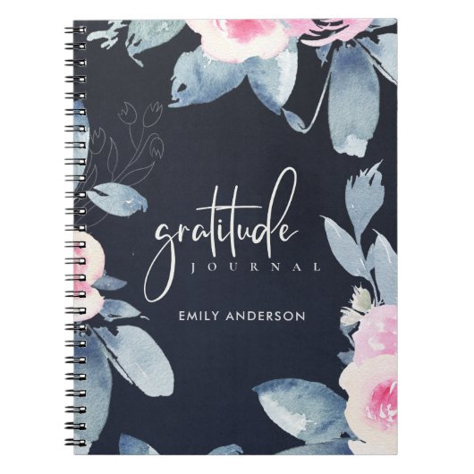 GRATITUDE JOURNAL NAVY PINK BLUSH BLUE FLORAL NOTITIEBOEK (Voorkant)