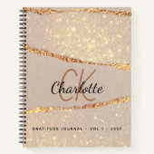 Gratitude journal roos gold agate glitter monogram notitieboek (Voorkant)