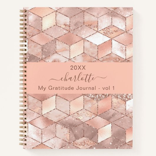 Gratitude journal roos gold cube marble name notitieboek (Voorkant)