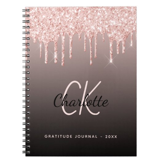 Gratitude Journal rose or parties scintillant noir (Devant)