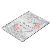 Gratitude journal silver floral glitter blush pink (Côté gauche)