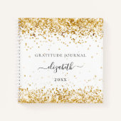 Gratitude journal white gold glitter confetti name notitieboek (Voorkant)