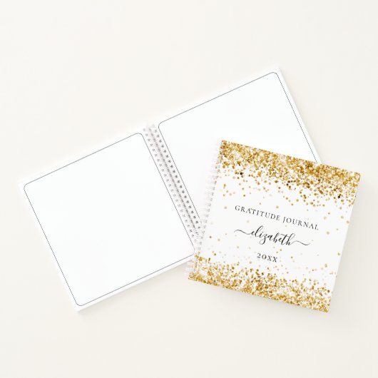 Gratitude journal white gold glitter confetti name notitieboek (Binnen)