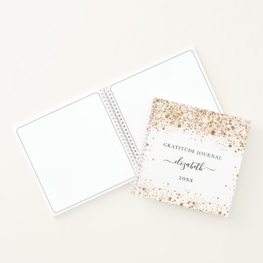 Gratitude journal white gold glitter name notitieboek (Binnen)