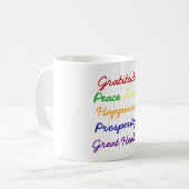 Gratitude, Paix, Amour, Bonheur, Café Mug (Devant gauche)