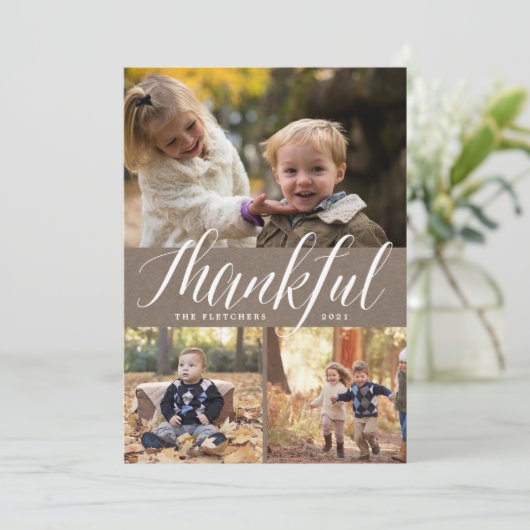 Gratitude rustique | Carte de collage photo Thanks (Debout devant)