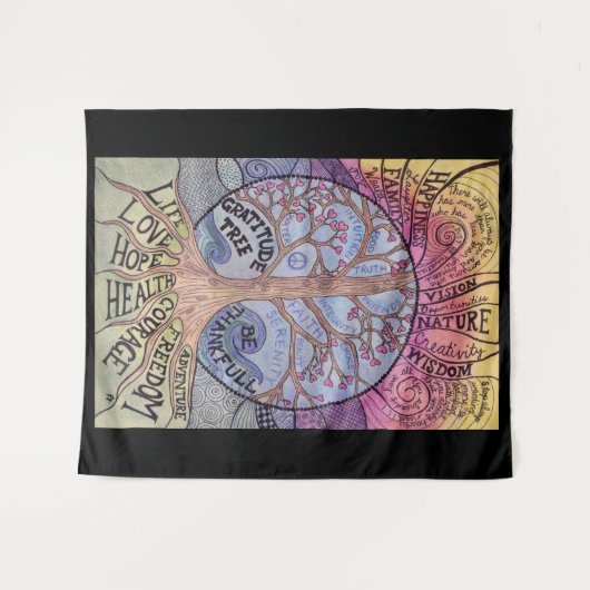 Gratitude Tree Tapestry Wandkleed (Voorkant (horizontaal))