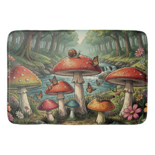 Gratwhonige Cottagecore Paddenstoelen Bos Scene Badmat