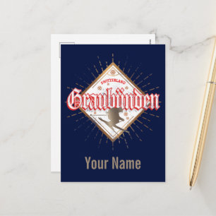 Graubünden Zwitserland retro skier  Feestdagenkaart
