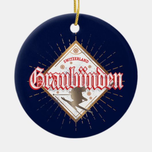 Graubünden Zwitserland retro skier Keramisch Ornament (Voorkant)