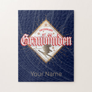 Graubünden Zwitserland retro skier Legpuzzel