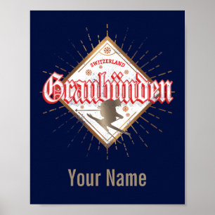 Graubünden Zwitserland retro skier  Poster