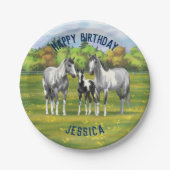 Grauwe dappel verfpaarden in zomerdeeg papieren bordje (Voorkant)