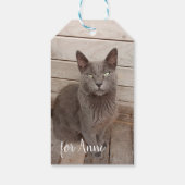 Grauwe katfoto cadeaulabel (Achterkant)
