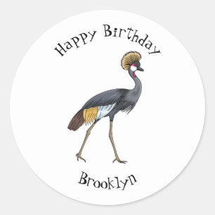 Grauwe kraanvogel cartoon illustratie ronde sticker