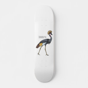 Grauwe kraanvogel cartoon illustratie skateboard
