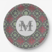 Grauwe Noordse Snowflake Winter Monogram Patroon Papieren Bordje (Voorkant)