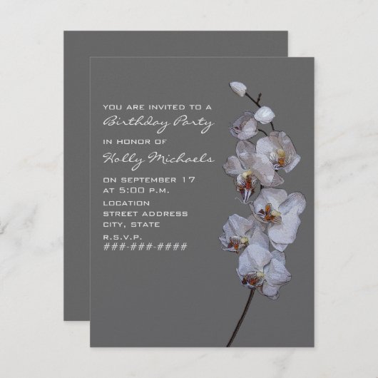Grauwe orchideeën Birthday Party Kaart (Voorkant / Achterkant)