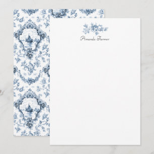 Graved Floral Toile w/Windmill & Boats-Blue Notitiekaartje