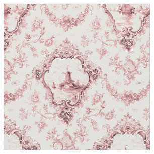Graved Floral Toile w/Windmill & Boats-roze Stof