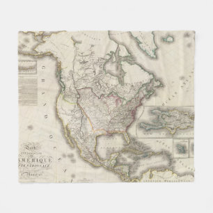 Graved Map of North America Fleece Deken