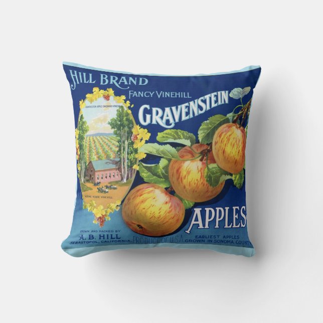 Gravenstein Appel Vintage Label Kussen (Voorkant)