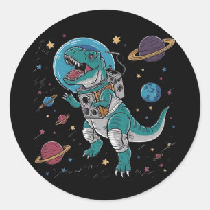 Graveren koele dude in speciale ruimte pak dino t- ronde sticker