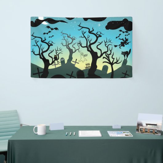 Graveyard black, aqua, yellow Halloween custom Spandoek (Beurs)