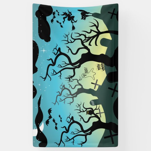 Graveyard black, aqua, yellow Halloween custom Spandoek (Verticaal)