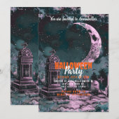 Graveyard Crosses Halloween Crescent Moon Party Kaart (Voorkant / Achterkant)