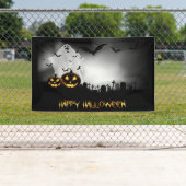 Graveyard, Ghost, Pumpkins en Bats Halloween Spandoek (Insitu)