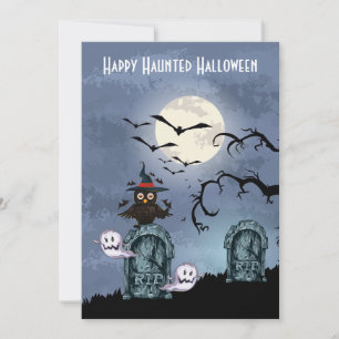 Graveyard Ghosts Uil Volle Maan Halloween Kaart