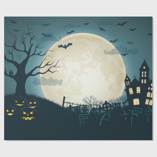 Graveyard met pompoenen, vleermuizen, dode boom, m cadeaupapier (Vlak)